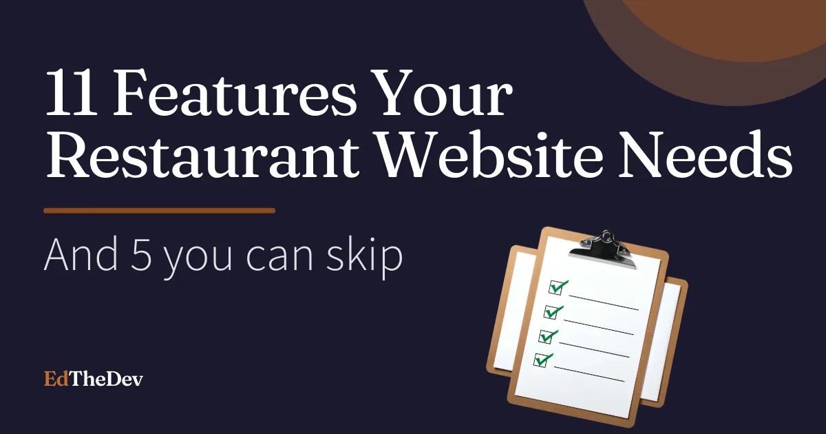 Restaurant website features - 11 essentials shown on laptop and mobile screens