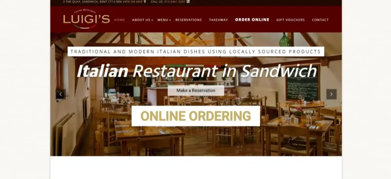Luigi's Italian Restaurant website before redesign - outdated design