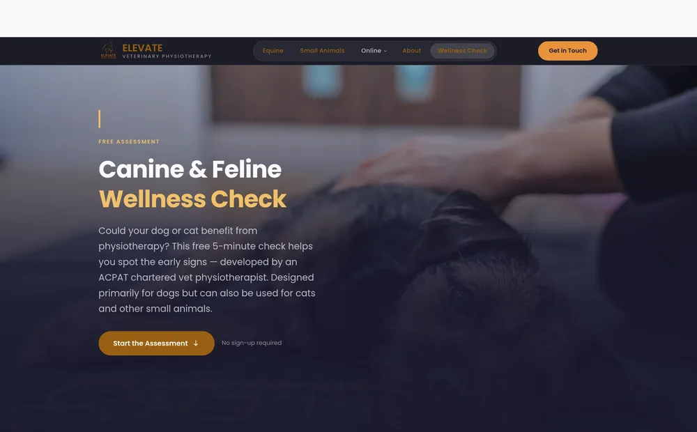 A free interactive check tool on the live site, with its own hero and a start button